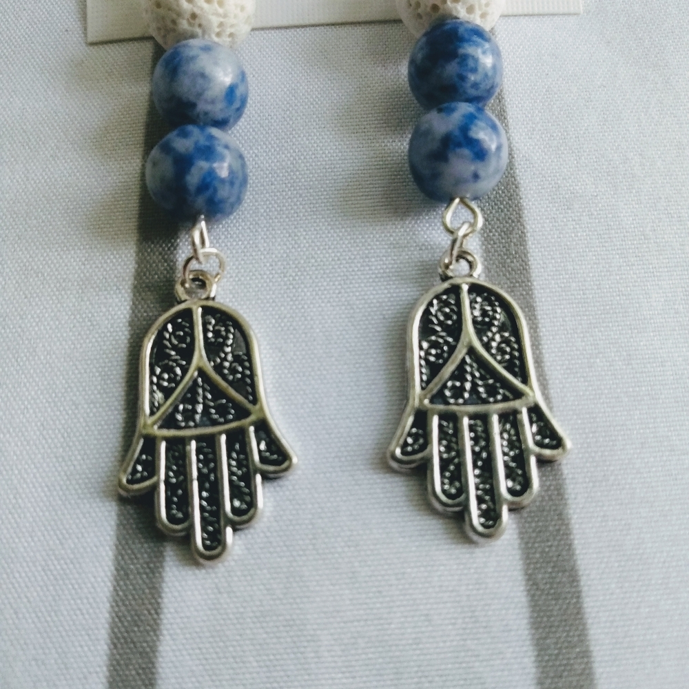 Blue Jasper Hamsa Aroma Earrings - Picture 2 of 9